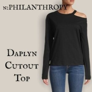 N:PHILANTHROPY Daplyn Neck Cutout Long Sleeve Fitted Cotton Top-Black/LG/NWT